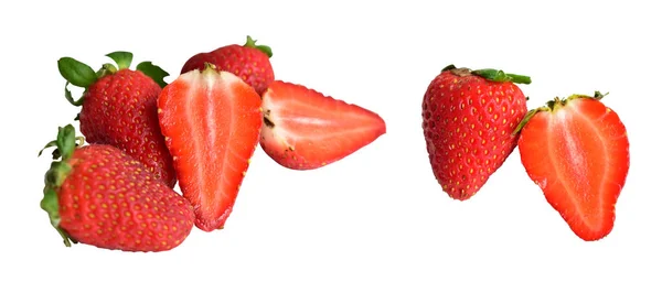 Erdbeeren Isoliert Mit Schneideweg Auf Weißem Hintergrund Kein Schatten Erdbeerscheiben — Stockfoto