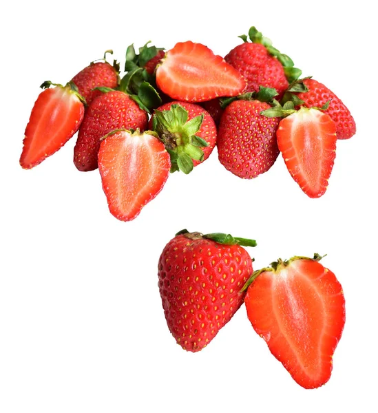 Strawberries Isolated Clipping Path White Background Shadow Strawberry Slices Pieces — Stock Photo, Image
