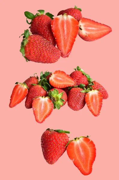 Fresas Aisladas Con Camino Recorte Fondo Blanco Sin Sombra Rodajas — Foto de Stock