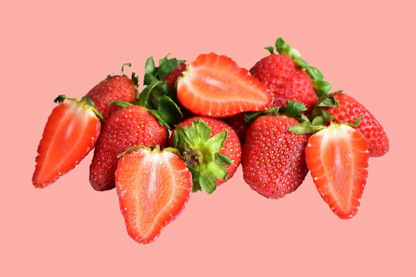 Strawberries Isolated Clipping Path White Background Shadow Strawberry Slices Pieces — Stock Photo, Image