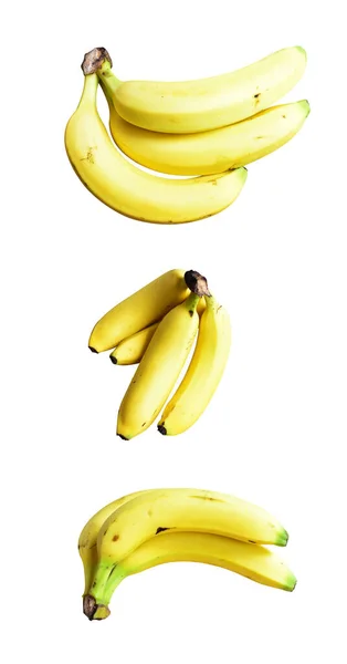 Gul Bananer Isolerad Banan Gäng Med Klippning Väg Vit Bakgrund — Stockfoto