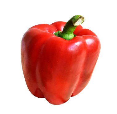 Kırmızı dolma biber kesme yolu olan beyaz arkaplanda izole edilmiş, gölge yok