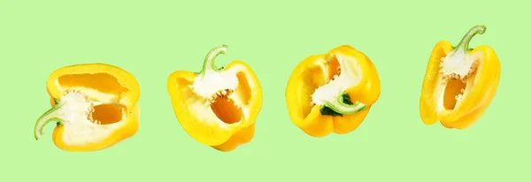 Yellow Bell Pepper Isolated White Background Clipping Path Shadow Slices — Stock Photo, Image