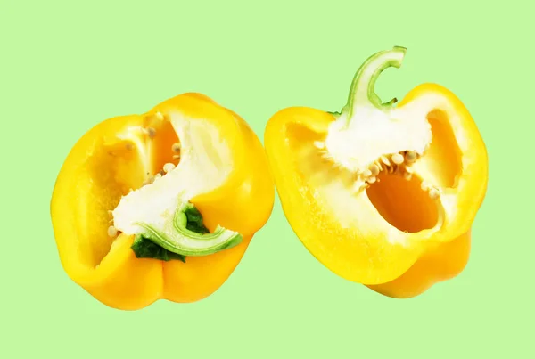 Yellow Bell Pepper Isolated White Background Clipping Path Shadow Slices — Stock Photo, Image