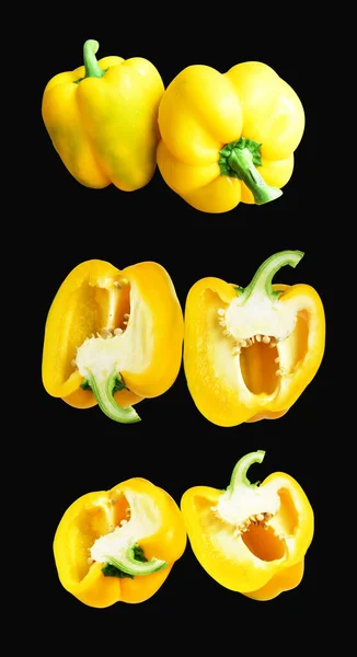 Yellow Bell Pepper Isolated White Background Clipping Path Shadow Slices — Stock Photo, Image