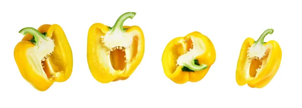 Yellow Bell Pepper Isolated White Background Clipping Path Shadow Slices — Stock Photo, Image