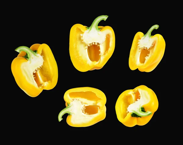 Yellow Bell Pepper Isolated White Background Clipping Path Shadow Slices — Stock Photo, Image