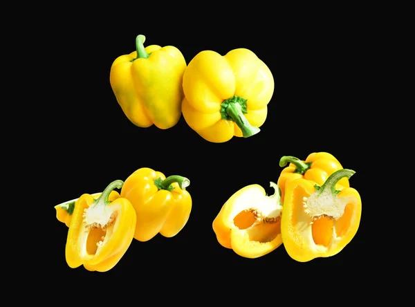 Yellow Bell Pepper Isolated White Background Clipping Path Shadow Slices — Stock Photo, Image