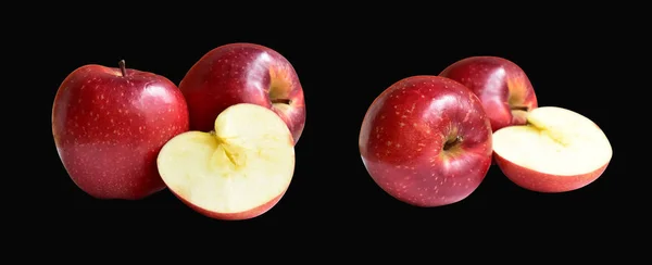 Tranche Pommes Rouges Isolée Avec Chemin Coupe Arrière Plan Noir — Photo