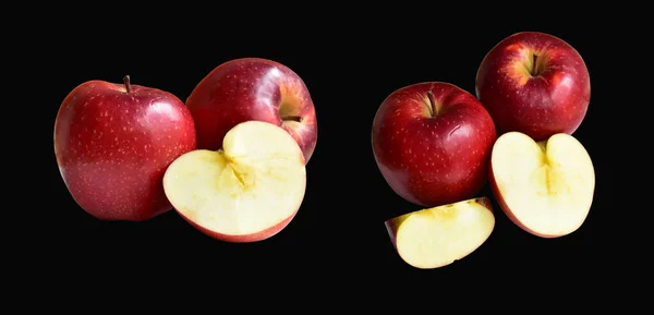 Czerwone Jabłka Odizolowane Ścieżką Wycinania Czarnym Tle Bez Cienia Świeże — Zdjęcie stockowe
