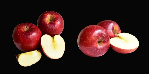 Tranche Pommes Rouges Isolée Avec Chemin Coupe Arrière Plan Noir — Photo