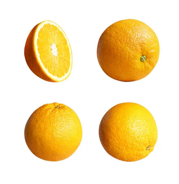 Set Orange Isolated Clipping Path White Background Shadow Healthy Fruit — Stock Photo, Image