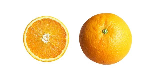 Ряд Оранжевих Ізольованих Відсіканням Шляху Білому Тлі Тіні Здорових Фруктів — стокове фото