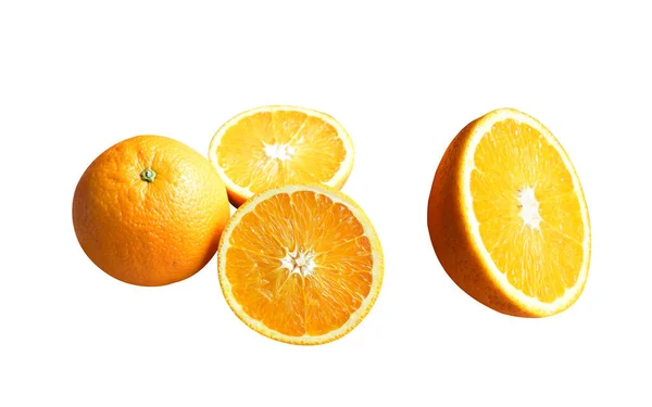 Set Orange Isolated Clipping Path White Background Shadow Healthy Fruit — Stock Photo, Image