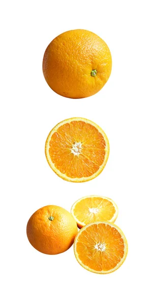 Set Orange Isolated Clipping Path White Background Shadow Healthy Fruit — Stock Photo, Image