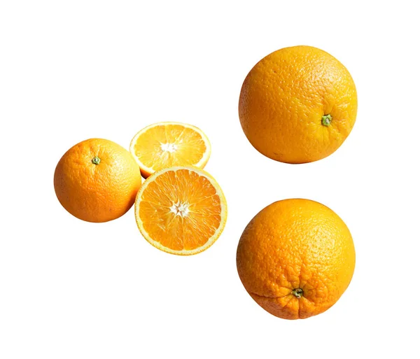 Set Orange Isolated Clipping Path White Background Shadow Healthy Fruit — Stock Photo, Image