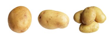 Beyaz arkaplanda kırpma yolu ile izole edilmiş patates, yan görünüm, gölge yok
