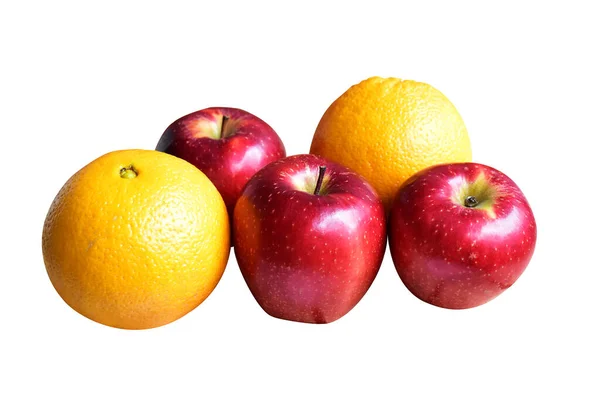 Manzanas Rojas Frescas Naranjas Fruta Aislada Con Camino Recorte Fondo — Foto de Stock