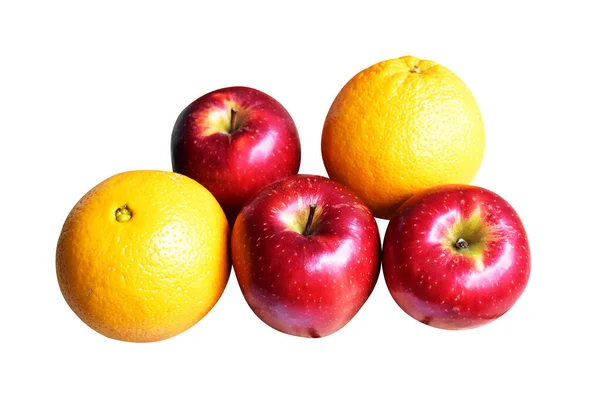 Maçãs Vermelhas Frescas Laranjas Frutas Isoladas Com Caminho Recorte Fundo — Fotografia de Stock