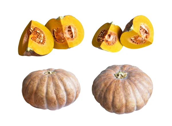 Dilimlenmiş balkabağı ya da balkabağı parçaları beyaz arka planda kırpma yolu var, gölgesi yok