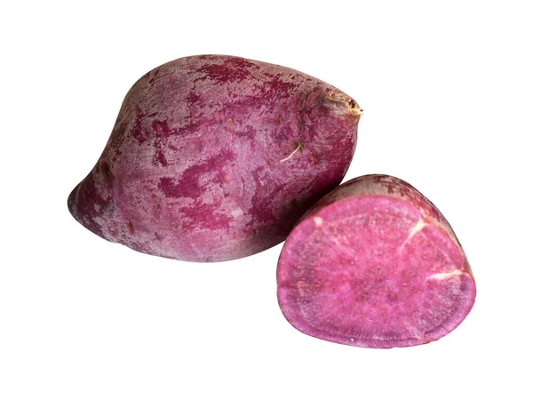 Purpurowe Słodkie Ziemniaki Izolowane Ścieżką Wycinania Bez Cienia Białym Tle — Zdjęcie stockowe