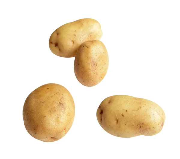 Uppsättning Potatis Isolerad Med Klippning Väg Vit Bakgrund Sidovy Ingen — Stockfoto