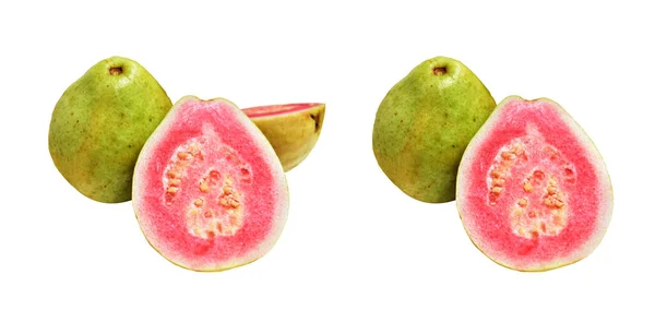 Frutas Frescas Gauva Rosa Vermelha Isoladas Com Recorte Fundo Branco — Fotografia de Stock