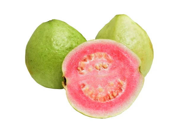 Frutas Frescas Gauva Rosa Vermelha Isoladas Com Recorte Fundo Branco — Fotografia de Stock