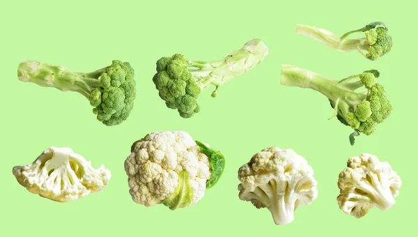 Coliflor Fresca Aislada Brócoli Verde Aislado Con Camino Recorte Fondo — Foto de Stock