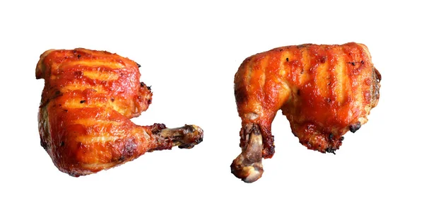 Pollo Intero Alla Griglia Cosce Tacchino Quarto Isolato Sfondo Bianco — Foto Stock