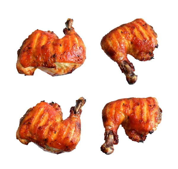 Pollo Intero Alla Griglia Cosce Tacchino Quarto Isolato Sfondo Bianco — Foto Stock