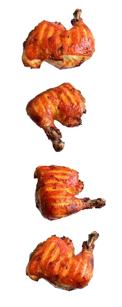 Gegrillte Ganze Hühner Truthahn Und Viertelbeine Isoliert Weißem Hintergrund Kein — Stockfoto
