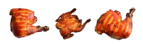 Pollo Intero Alla Griglia Cosce Tacchino Quarto Isolato Sfondo Bianco — Foto Stock