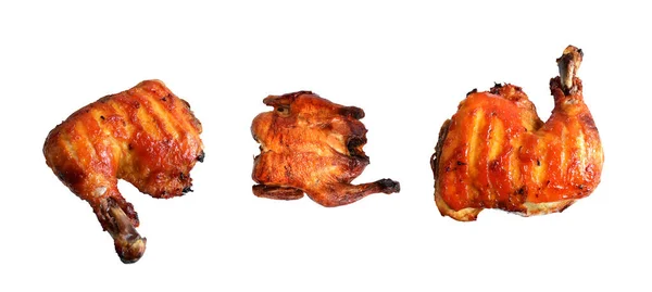 Grilled Whole Chicken Turkey Quarter Legs Isolated White Background Shadow — Stock Photo, Image