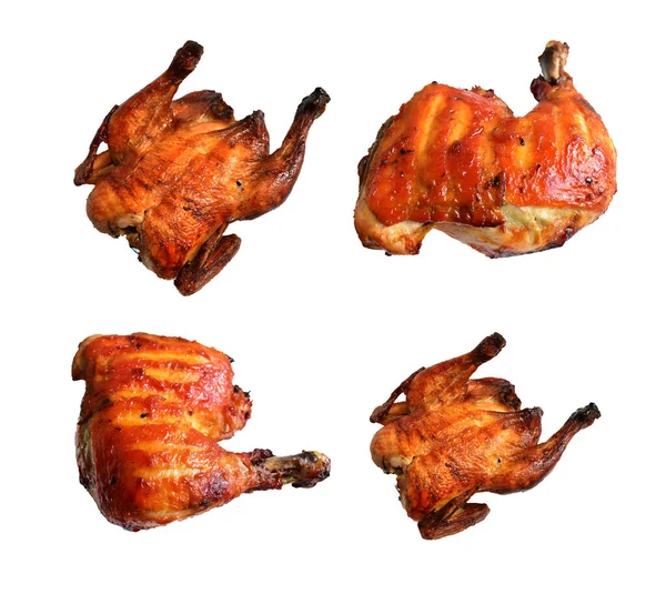 Pollo Intero Alla Griglia Cosce Tacchino Quarto Isolato Sfondo Bianco — Foto Stock