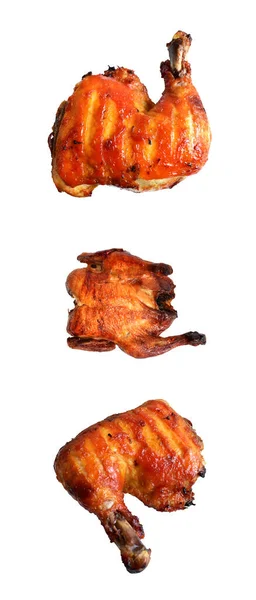 Gegrillte Ganze Hühner Truthahn Und Viertelbeine Isoliert Weißem Hintergrund Kein — Stockfoto
