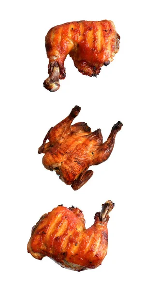 Grillezett Egész Csirke Pulyka Negyed Lábak Elszigetelt Fehér Háttérrel Nincs — Stock Fotó