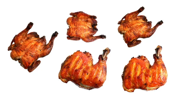 Pollo Intero Alla Griglia Cosce Tacchino Quarto Isolato Sfondo Bianco — Foto Stock