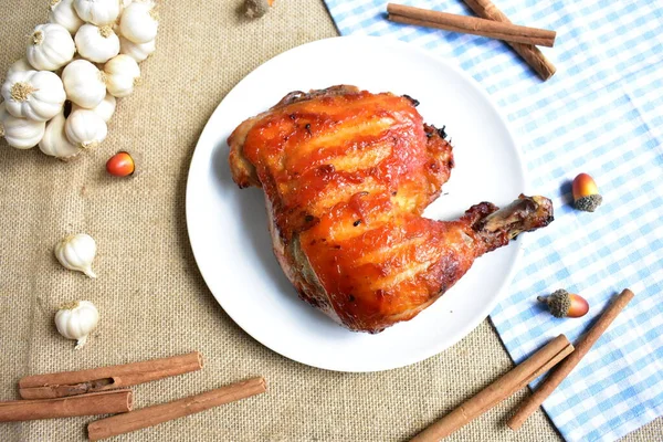 Grilled Turkey Chicken Quarter Legs Isolated White Dish White Background — Stock Photo, Image