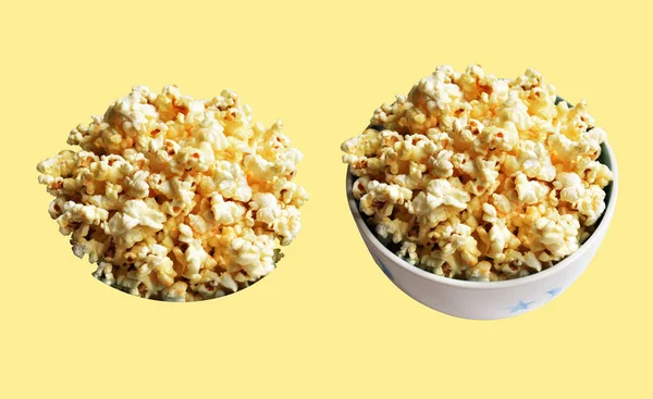 Popcorn Miska Izolované Bílém Pozadí Sladké Máslo Karamelová Popcorn Miska — Stock fotografie