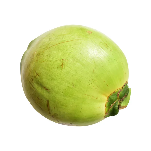 Čerstvě Zelený Kokosový Ořech Izolovaný Bílém Pozadí Žádný Stín Stopami — Stock fotografie