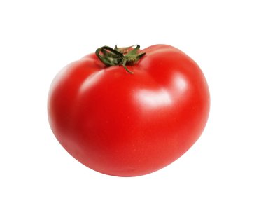 Kırpma yolu olan kırmızı büyük domates, siyah arkaplanda gölge yok, kenar görüş