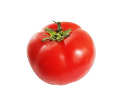 Kırpma yolu olan kırmızı büyük domates, siyah arkaplanda gölge yok, kenar görüş