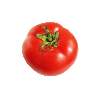 Kırpma yolu olan kırmızı büyük domates, siyah arkaplanda gölge yok, kenar görüş