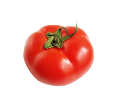 Kırpma yolu olan kırmızı büyük domates, siyah arkaplanda gölge yok, kenar görüş