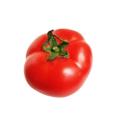 Kırpma yolu olan kırmızı büyük domates, siyah arkaplanda gölge yok, kenar görüş