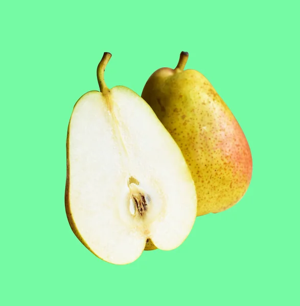 Φρέσκα Αχλάδια Φέτες Φρούτων Απομονωμένες Μονοπάτι Αποκοπής Καφέ Φόντο Χωρίς — Φωτογραφία Αρχείου