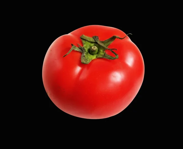 Rote Große Tomate Mit Schneideweg Kein Schatten Schwarzen Hintergrund Seitenansicht — Stockfoto