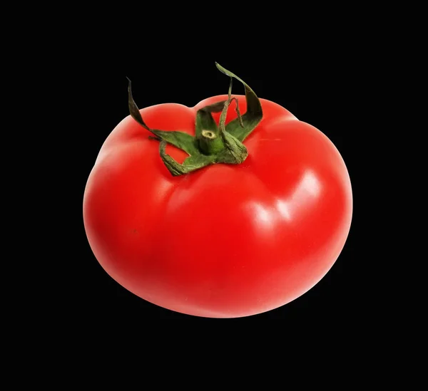 Red  big tomato with clipping path, no shadow in black background, side view