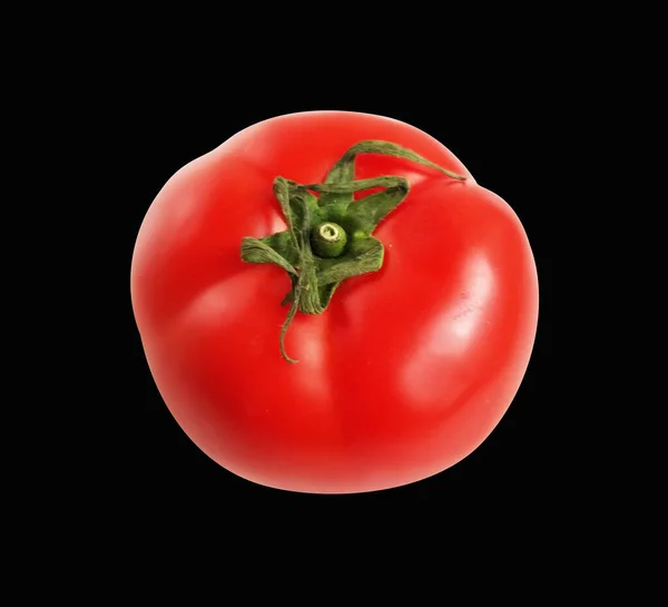 Red  big tomato with clipping path, no shadow in black background, side view